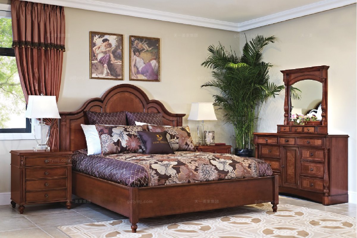 高端别墅实木家具美式双人床