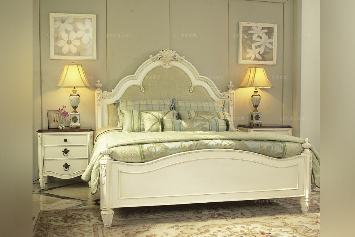 美式别墅实木家具白色床头柜
