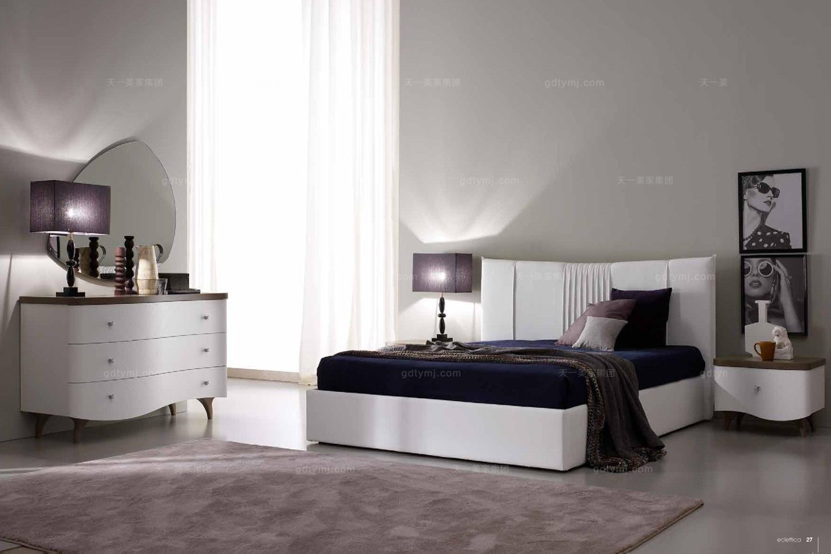 白色卧室家具SIGNORINI&COCO现代白色布艺床
