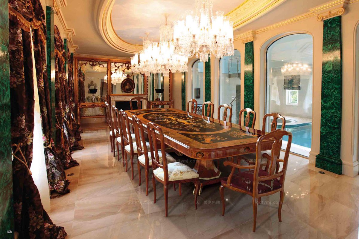 世界品牌家具图片Minotti Luigi&Benigno欧式木皮拼花长餐桌餐厅系列