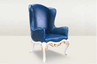 高端时尚简欧雕刻蓝色真皮休闲椅