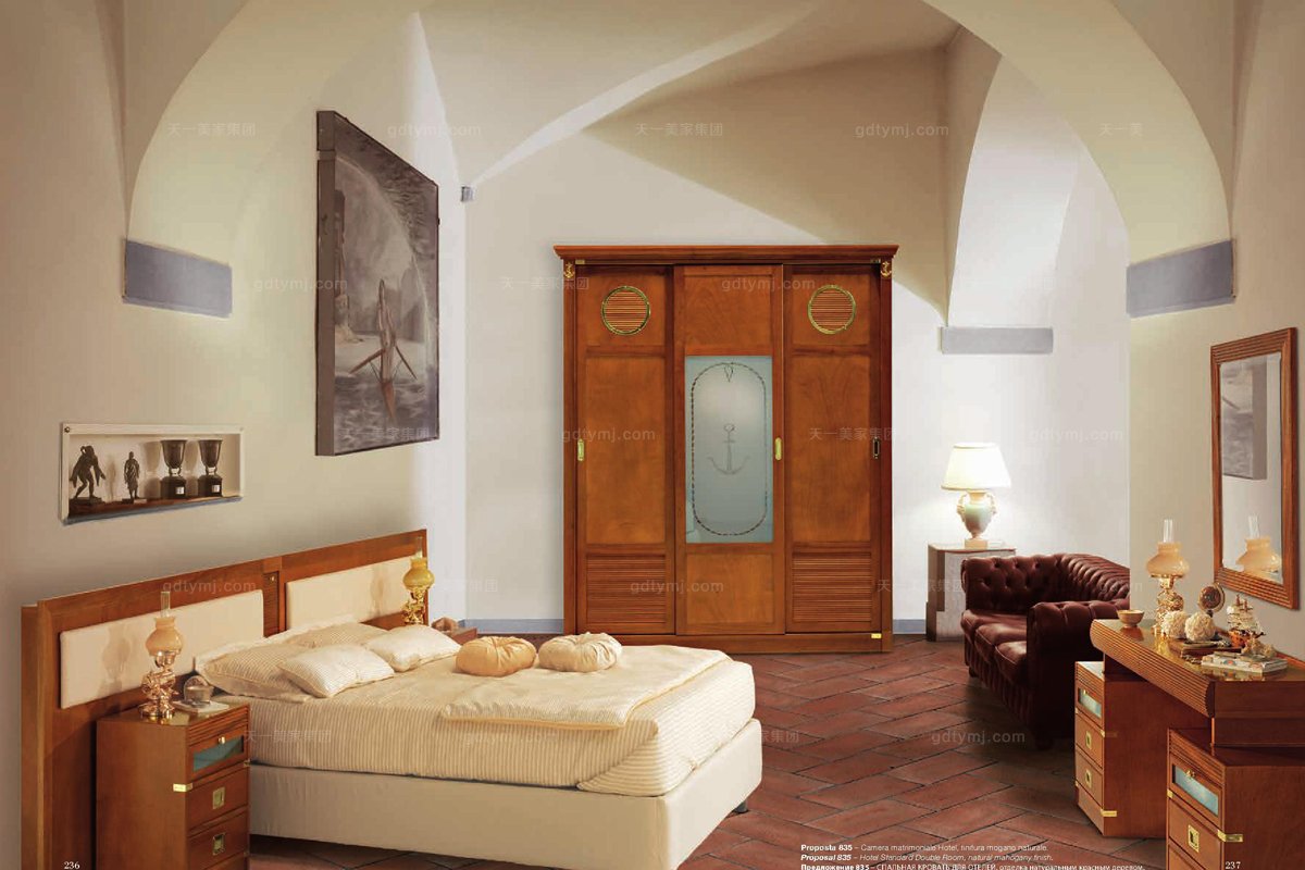 Caroti 卡若缇实木框架露木色+皮质沙发卧室系列