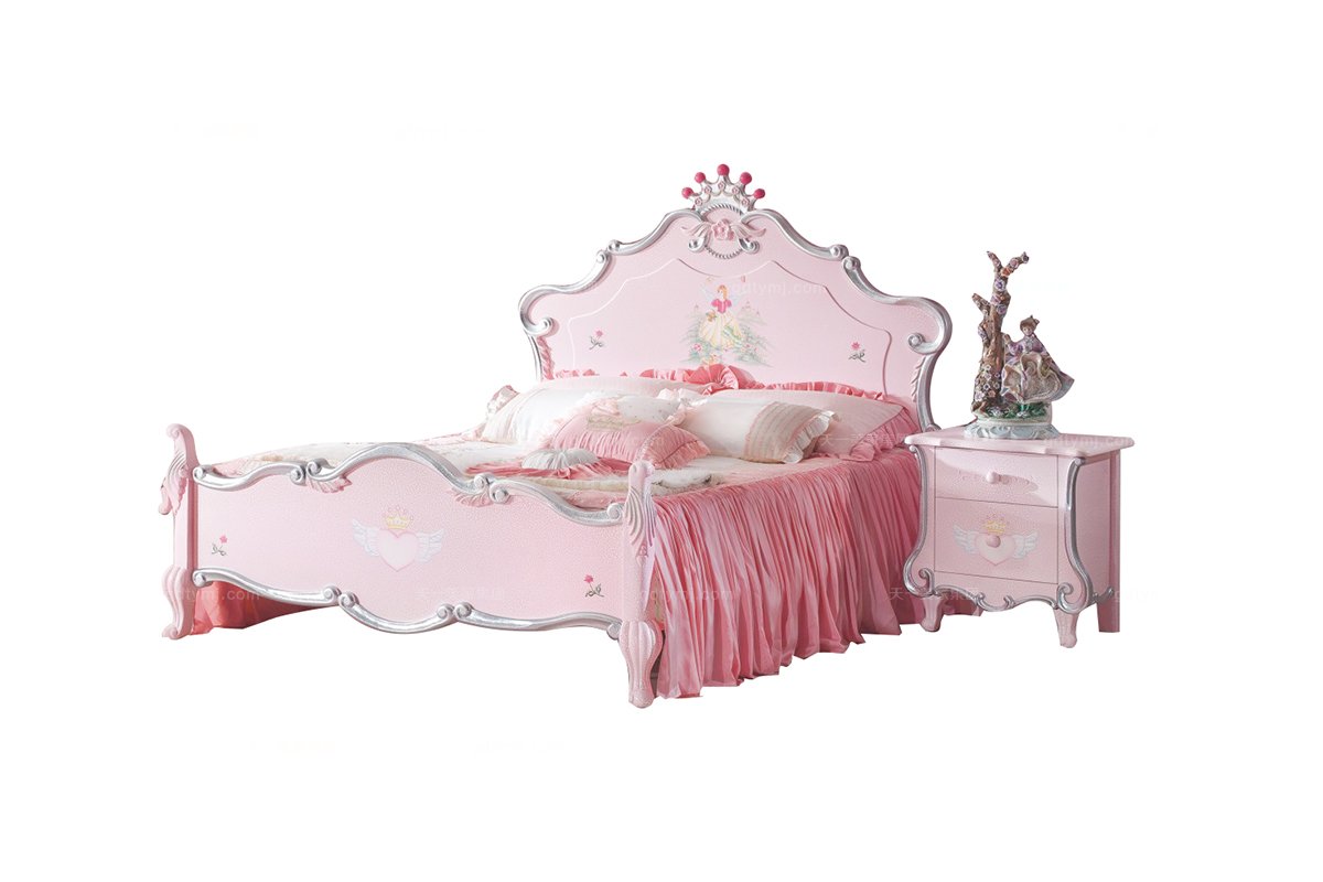 高端儿童品牌家具实木粉色儿童甜美儿童床