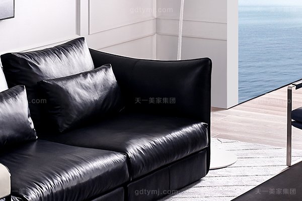 意大利极简奢现代风家具客厅沙发黑色真皮转角沙发组合单人位左扶手沙发