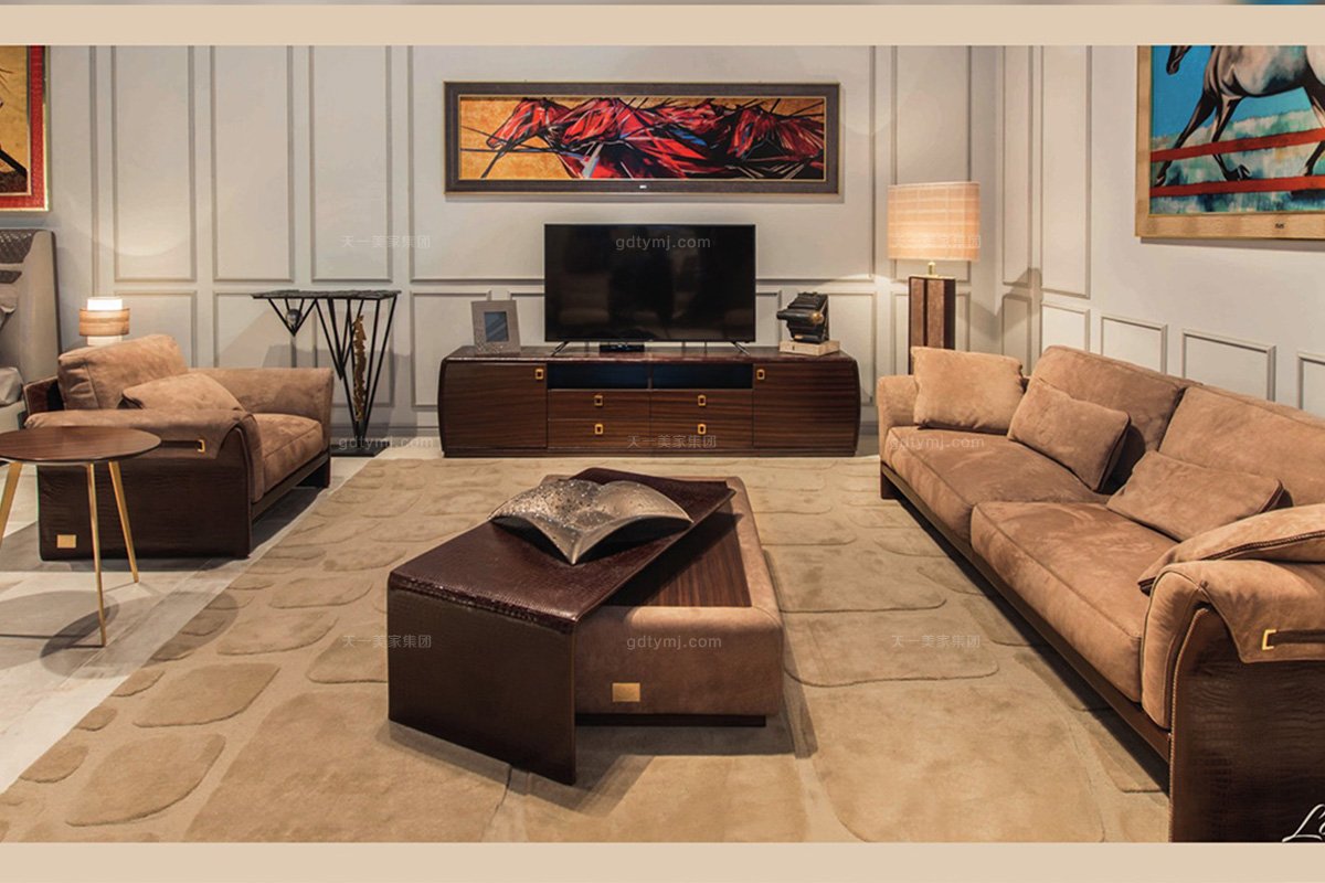 名贵奢华家具品牌轻奢现代客厅棕色布艺软包沙发组合单位沙发