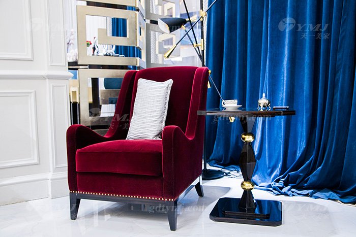轻奢现代家具别墅豪华家具品牌时尚酒红色优质绒布艺休闲沙发