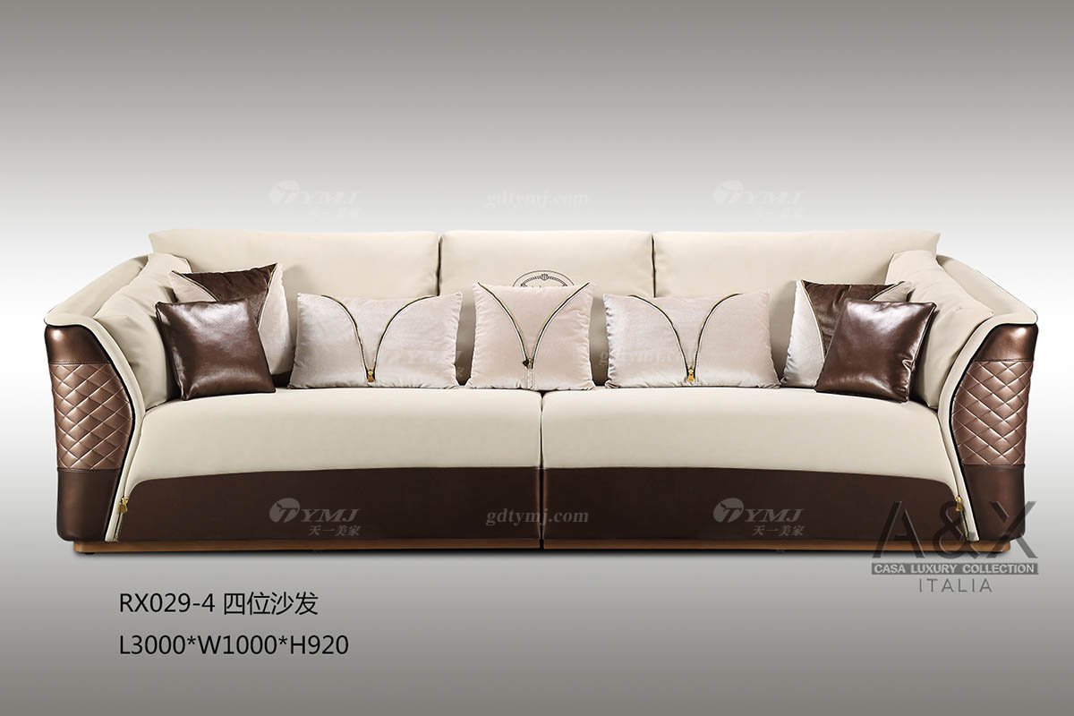 奢华别墅家具品牌样板间家具轻奢后现代客厅真皮沙发组合系列四位沙发