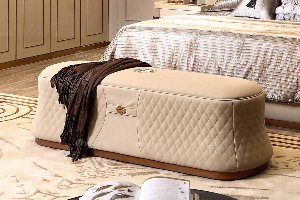 别墅豪宅家具品牌高端样板间家具轻奢后现代卧室时尚头层皮双人大床组合床尾凳
