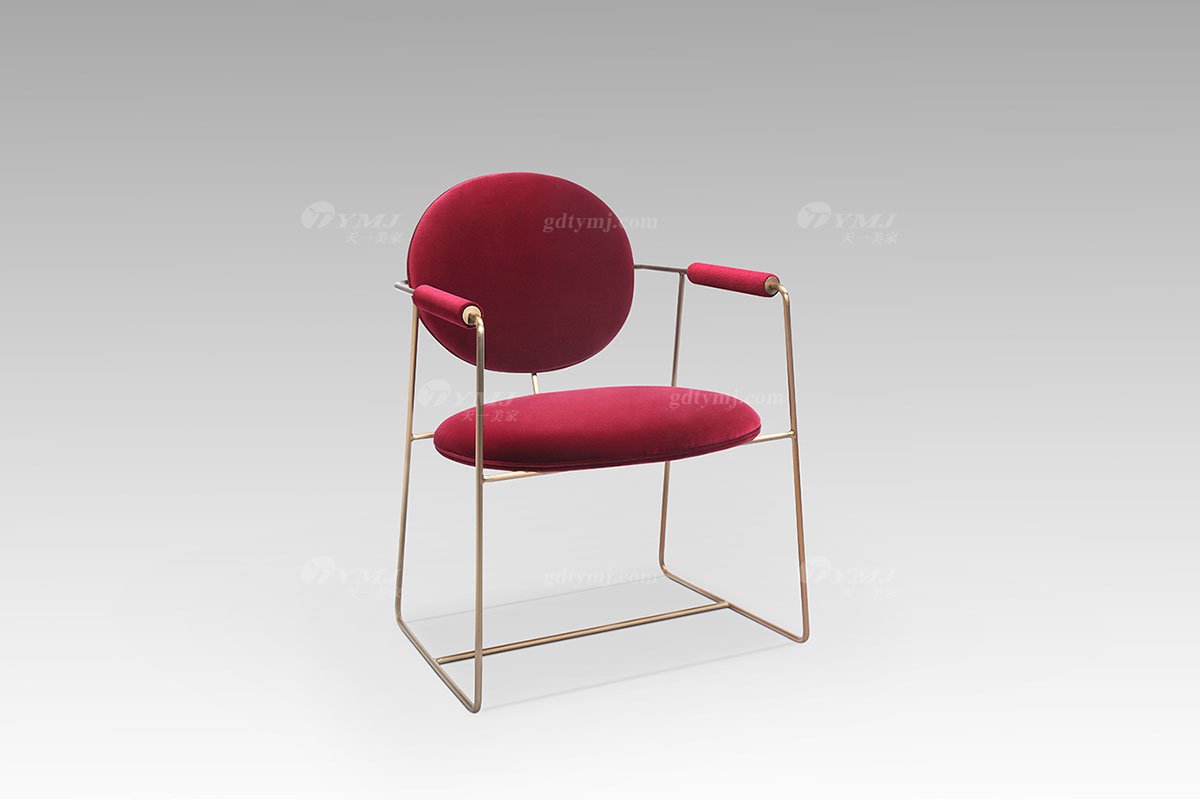 现代轻奢风格时尚创意网红红色绒布艺金属休闲椅休闲椅侧面
