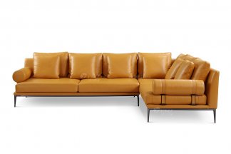 意式极简风格高端别墅家具品牌现代轻奢简约时尚客厅橙色真皮转角沙发
