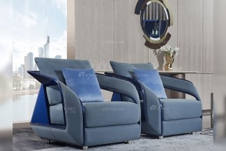 高端别墅豪宅家具星级酒店家具品牌后现代轻奢风格客厅时尚蓝色真皮+孔雀蓝单位沙发