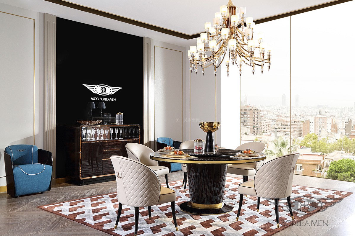 高档轻奢家具风格品牌香槟金餐桌椅